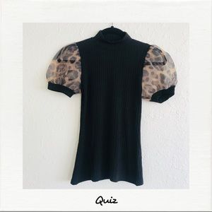 Quiz Puff Leopard Sleeve Top NWT